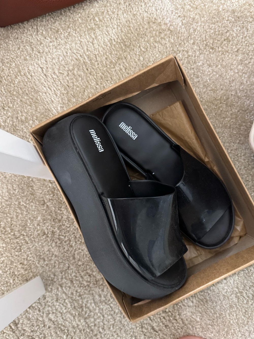 Melissa Black Glossy Platform Slide Sandals